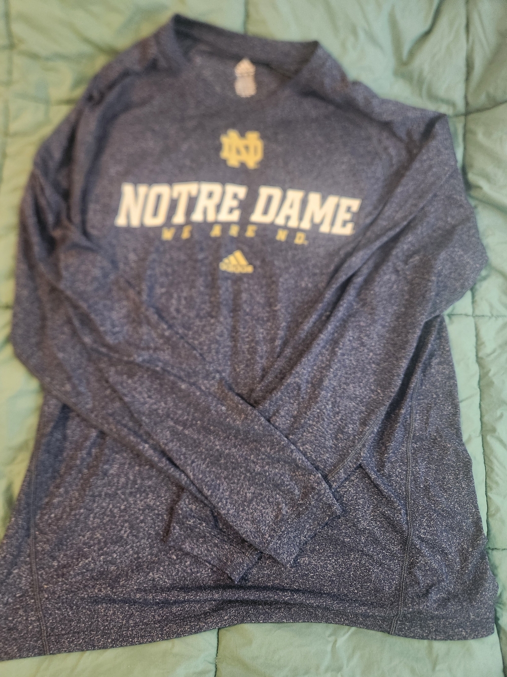 adidas Notre Dame Heather Navy Crewneck Sweatshirt with Gold Logo